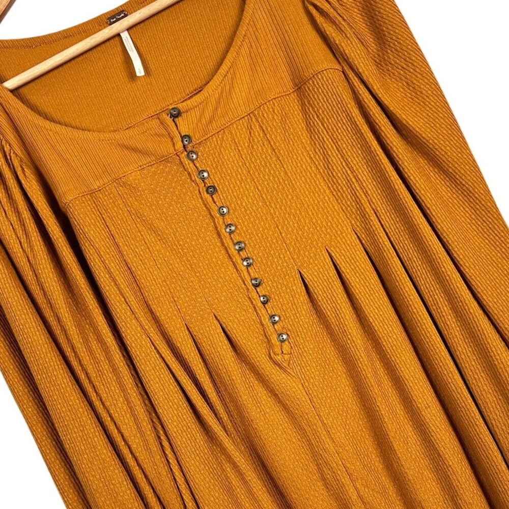 FREE PEOPLE Women S Devin Balloon Sleeve Textured Tunic‎ Top Henley Minimal Boho